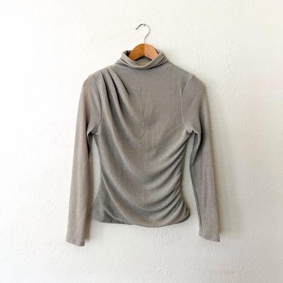 White House Black Market FORME™ Stretch Light Silver Metallic Long-Sleeve Top - Picture 2 of 6